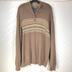 Oscar De La Renta Men's 100% Cotton 1/4 Zip Brown Sweater (size XL)